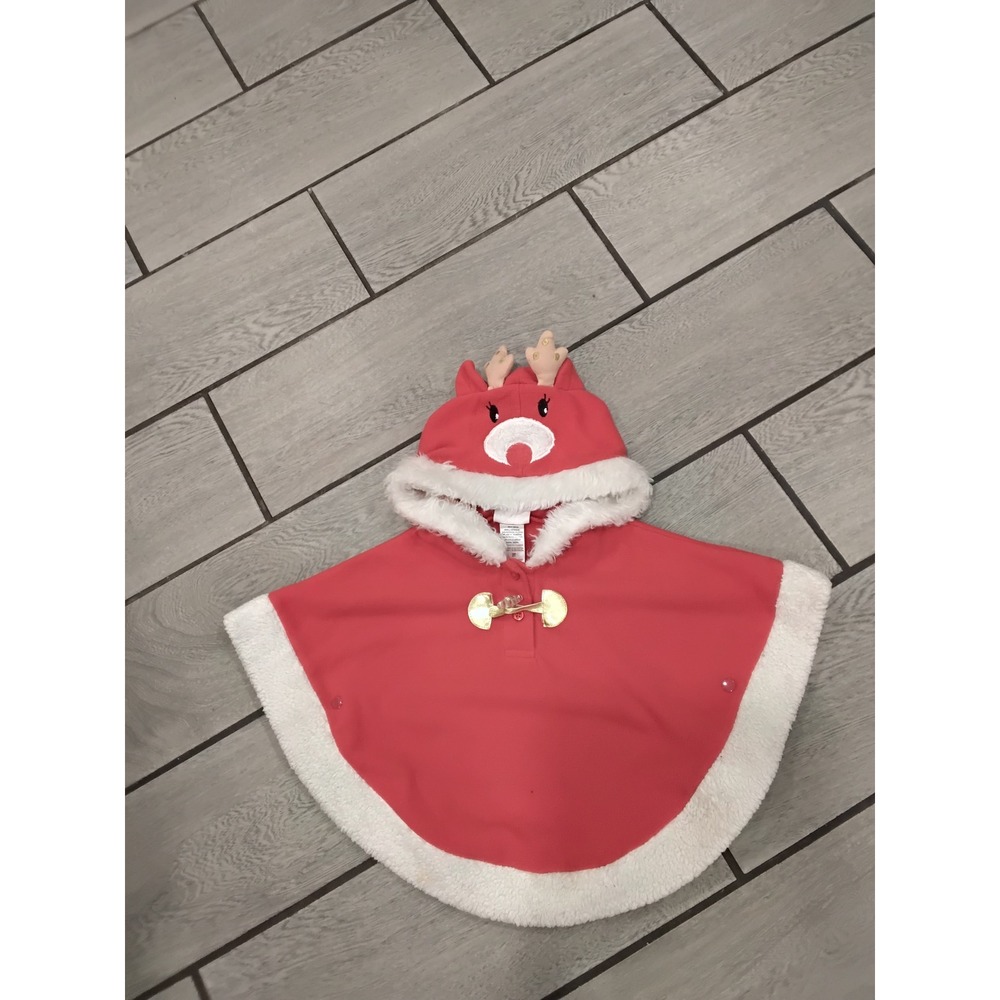 Little‎ Lass Red Reindeer Hooded Poncho Cape Toddler Kids Size 3T Christmas